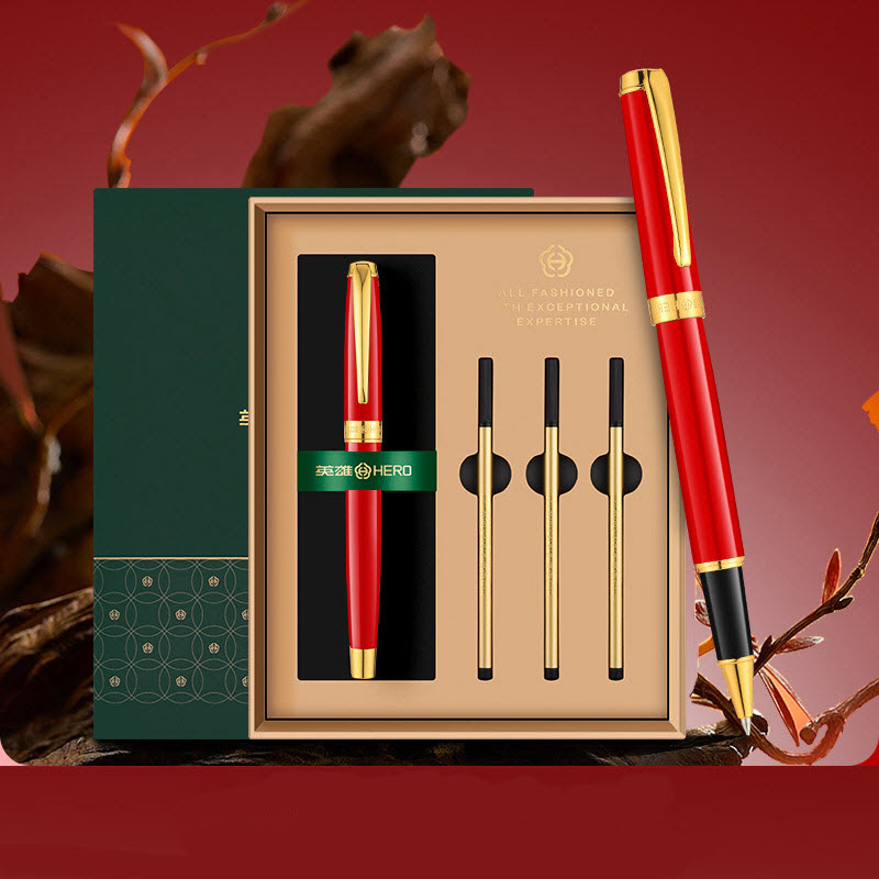 Hero 7008 Premium Red Signature Pen with 3 Refills, Box, and Brand Bag