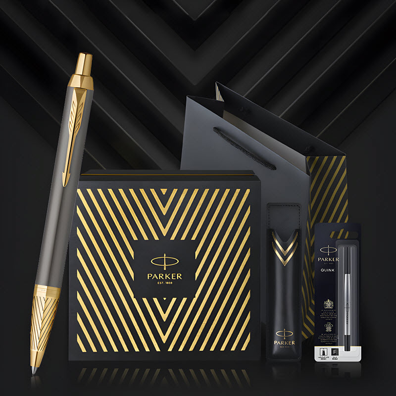 Parker Arrow Grey GT-2200978 Ballpoint Pen Gift Set with Leather Case and Extra Refill