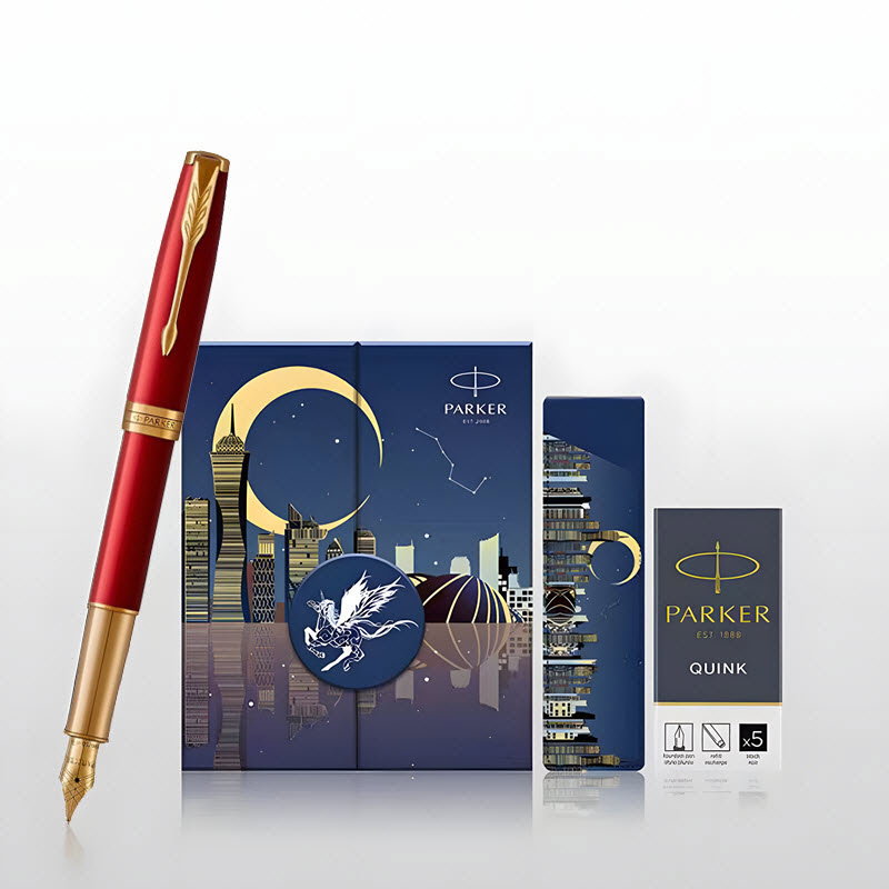Parker Sonnet Lacque Red GT TB 1950774 18K Gold Nib Gift Set