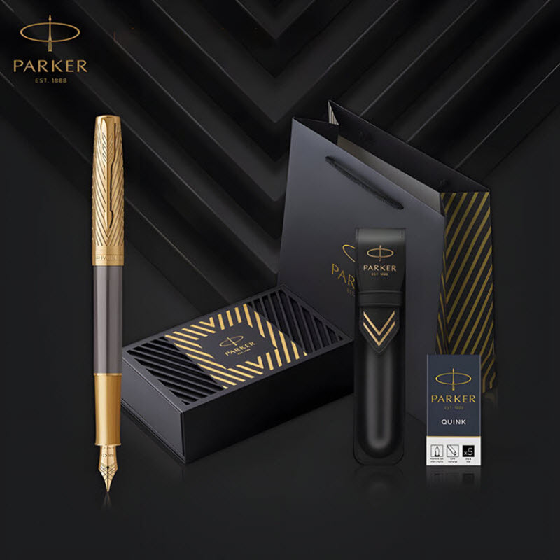 Parker Sonnet Arrow Grey GT-2201039 Fountain Pen Gift Set with Leather Case