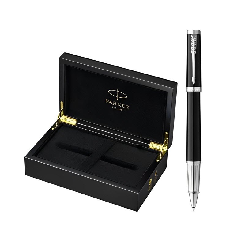 Parker Elite S-Black Signature Ballpoint Pen with Velvet-Lined Wooden Box