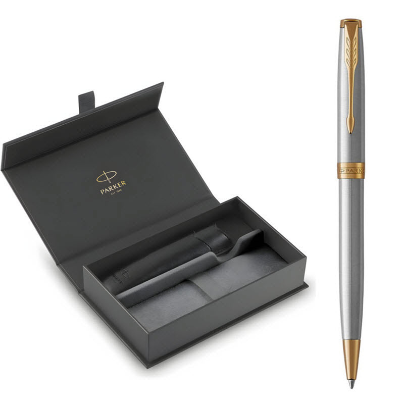 Parker SON X Stainless Steel GT TB-1950798 Signature Pen Gift Set with Leather Case