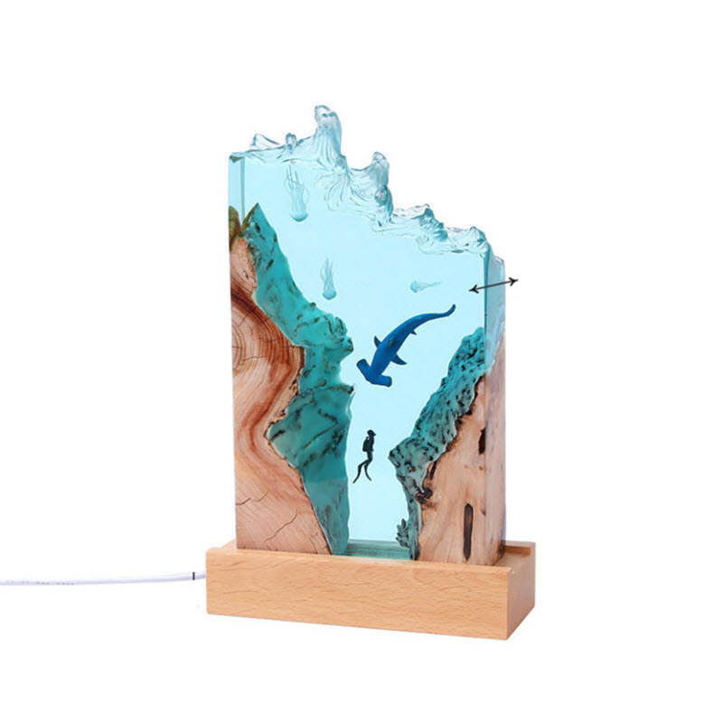 EPX006 Diver and Hammerhead Shark Epoxy Lamp