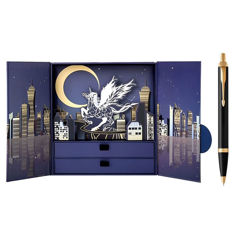 Parker PK054 Black Ballpoint Pen Gift Set with Leather Case and Extra Refill