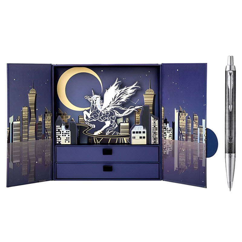 Parker PK054 Metallic Ballpoint Pen Gift Set with Leather Pen Case and Extra Refill