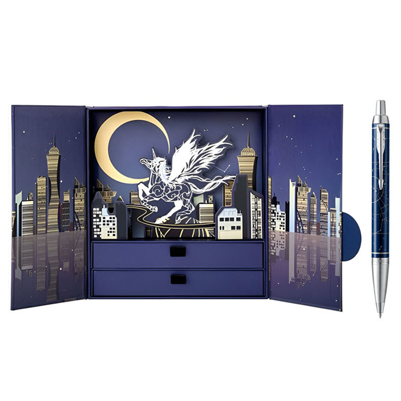 Parker PK054 Midnight Astral Ballpoint Pen Gift Set with Leather Case and Extra Refill