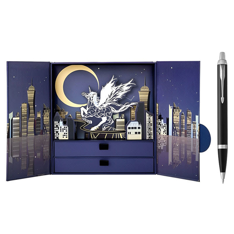 Parker PK054 S-Black Ballpoint Pen Gift Set with Leather Pen Case and Extra Refill