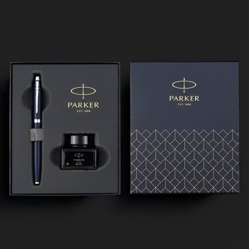Parker PK874 Premium Navy Blue Fountain Pen Gift Set with Ink and Branded Box